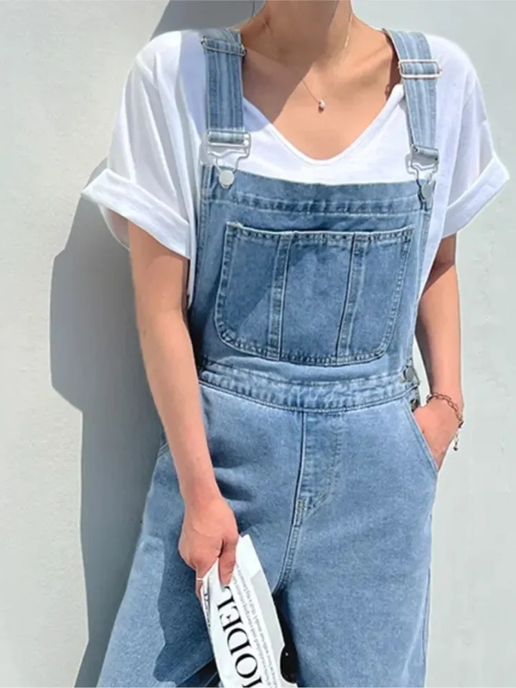 Jeans ärmellose Overalls Hose Frauen lose lässige Mode Damen hose koreanischen Stil Frau gerade Overalls Hosen