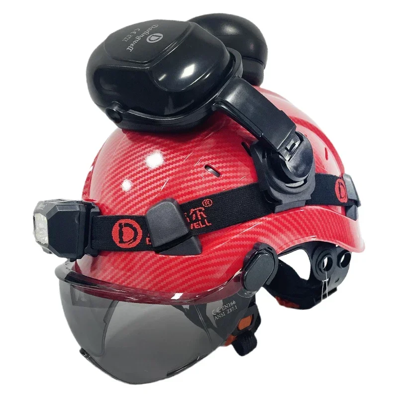 CR06X American Safety Helmet With Visor Earmuffs LED Headlight Hard Hat Earmuffs ABS Protective Foresty Industrial