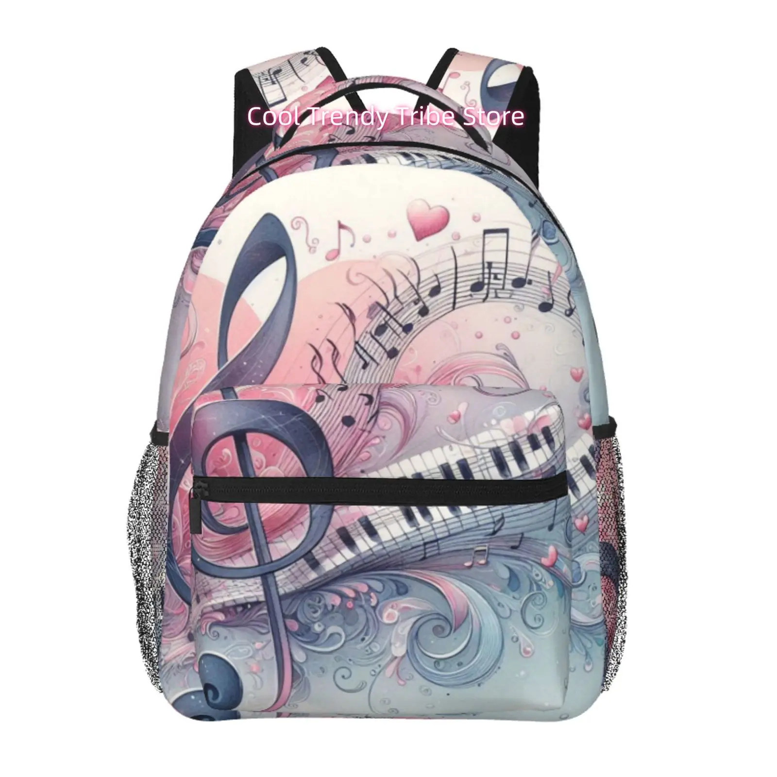 Pastel Music & Piano Key Backpack with High Quality Oxford Cloth Suitable for Commuting,, College, for Daily Use - Adjustable St