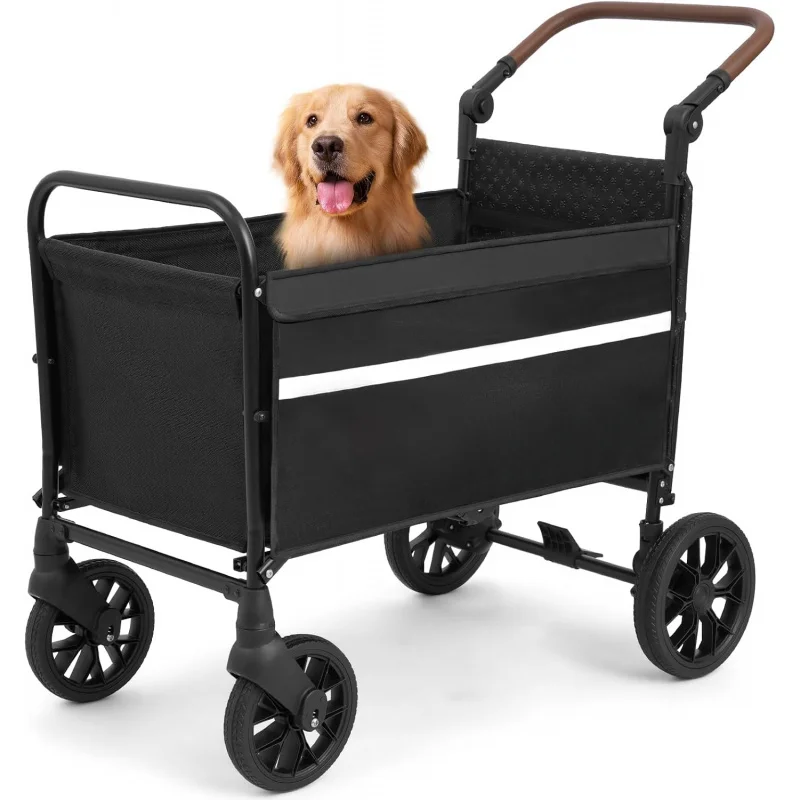

2026 New：Dog Wagon Medium & Large Dogs, Foldable All-Terrain Dog Stroller Wagon with Ramp, Adjustable Handle, One-Step Brake