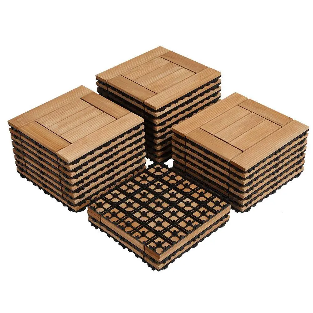 27PCS Interlocking Wood Deck Tiles Outdoor Flooring 12in Square Planks Durable Natural Composite Wood