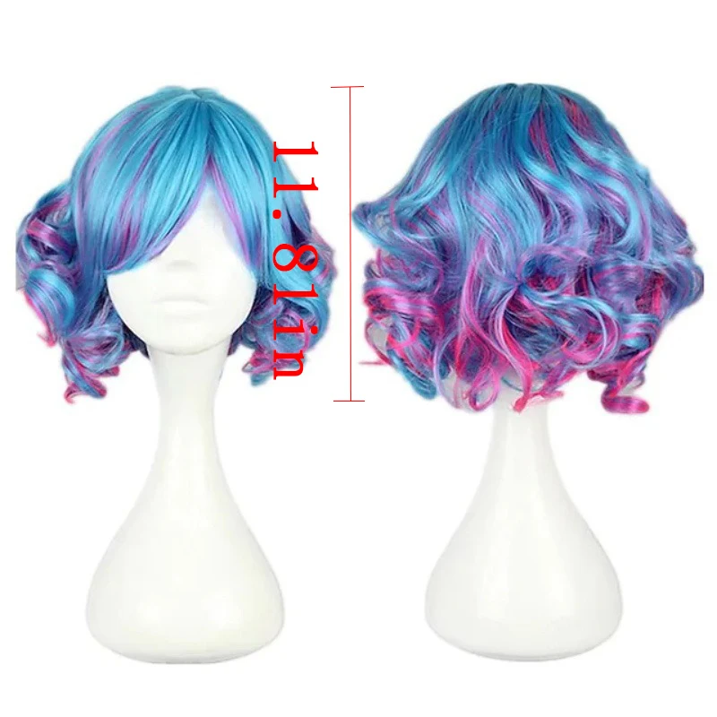 Femme Lolita perruque bal habiller mode couleur cheveux courts bouclés Halloween fête chapeaux frange cheveux courts synthèse perruque couverture