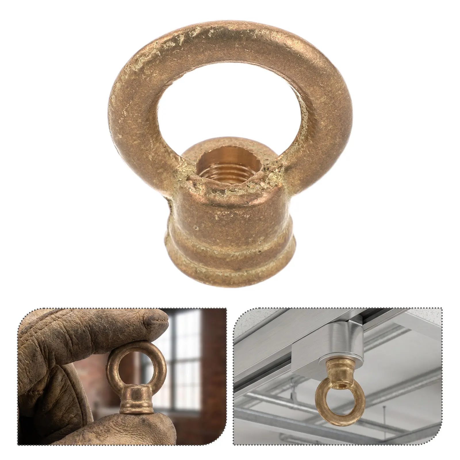 2Pcs M10 Threaded Hanging Hook Heavy Duty Brass Ceiling Ring for Pendant Light Accessories Load Bearing Fixture Parts