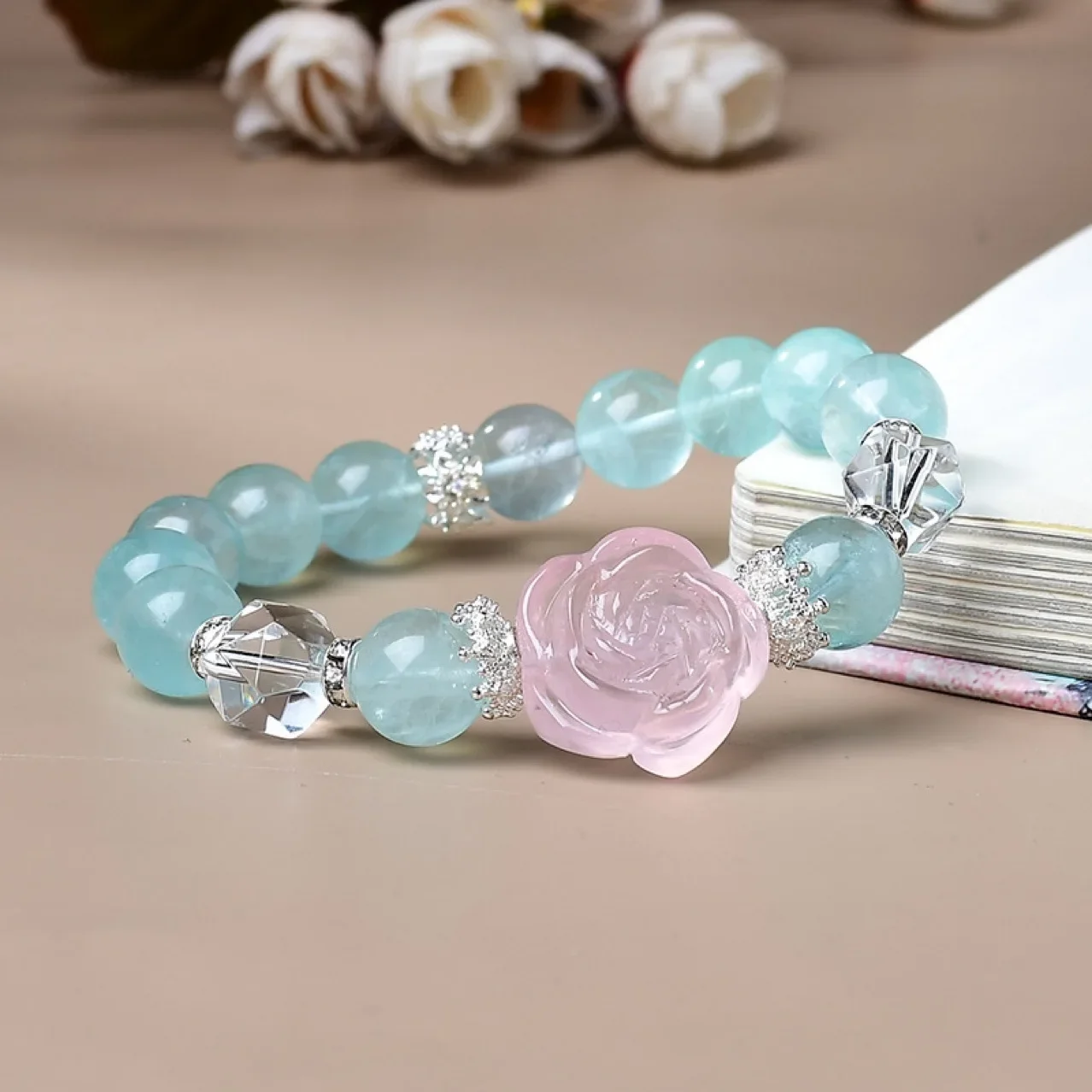 

Natural Fluorite Rose Powder Crystal Duobao Bracelet, Women's Light Luxury Fashion Bracelet, Gift