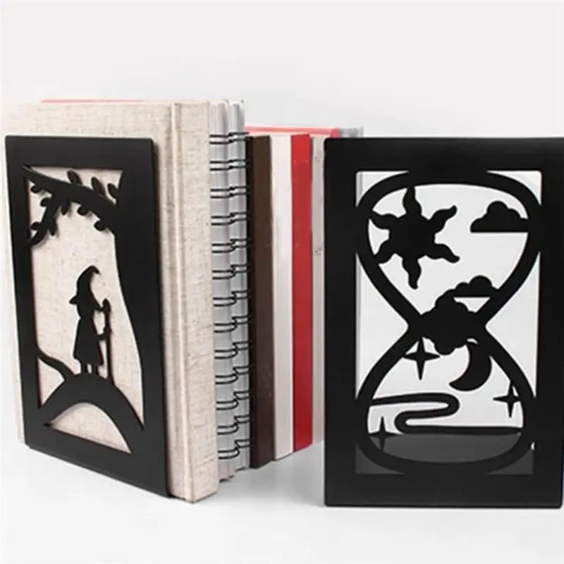 Top Deals E Decorative Hollow-Out Bookends Bookshelf Desktop Bookshelf Bezel Fixed Book Storage For Art Hourglass Design Metal B
