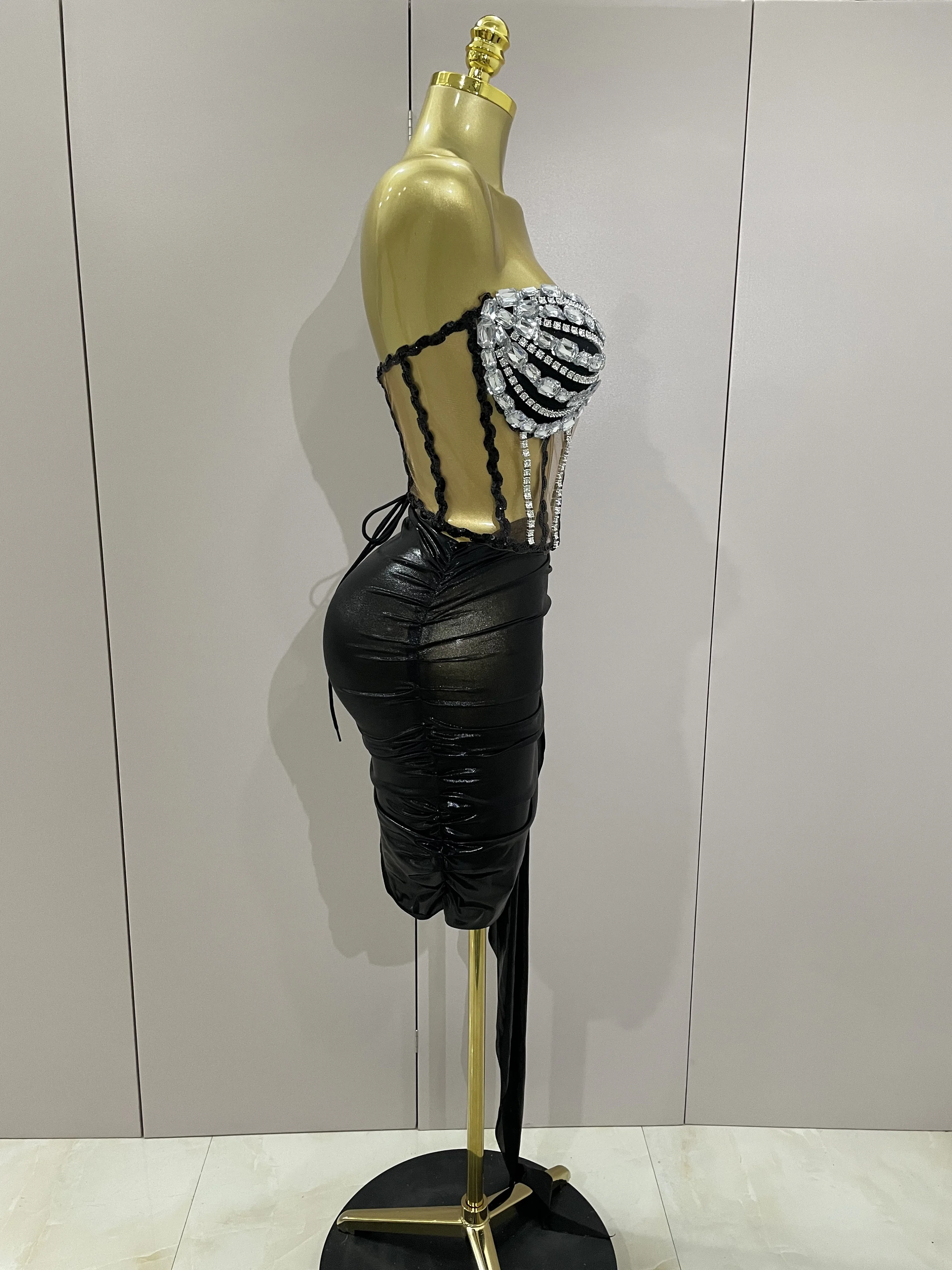 مثير الساطع حجر الراين الترتر 2 قطعة مجموعة تنورة علوية 2025 المرأة المشاهير مساء حفلة مرحلة ملهى ليلي أداء زي #4