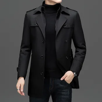 Autumn Winter Liner Detachable Men's Trench Coats Fashion Smart Casual Double Breasted Turn Down Collar Warm Long Outerwear Men
