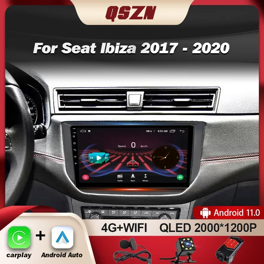 

QSZN For Seat Ibiza 2017 - 2020 Car Radio Multimedia Video Player Navigation GPS 4G Carplay Android 12 Autoradio 2K QLED Stereo