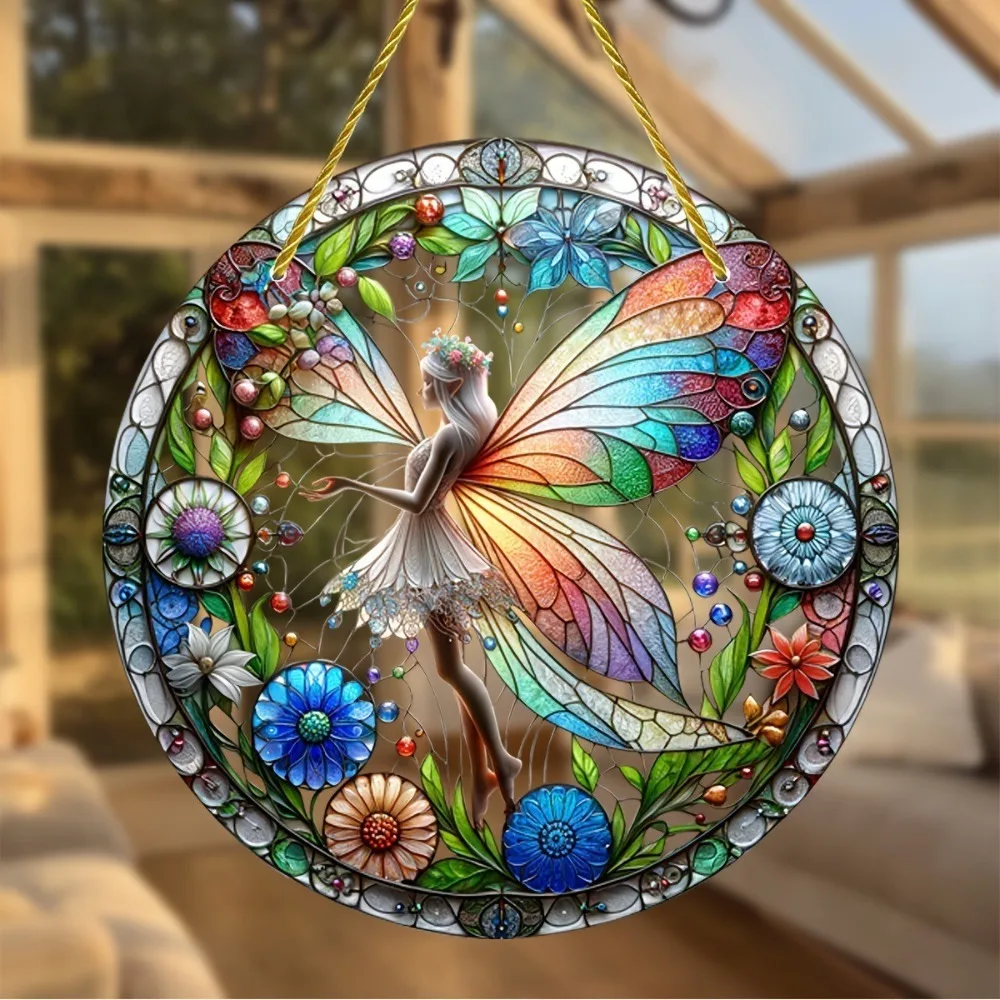 Acrylic Christmas Decoration Forest Fairy Sun Catcher Glass-Style Fairy Suncatcher Garden Decor Colorful Window Light Catcher