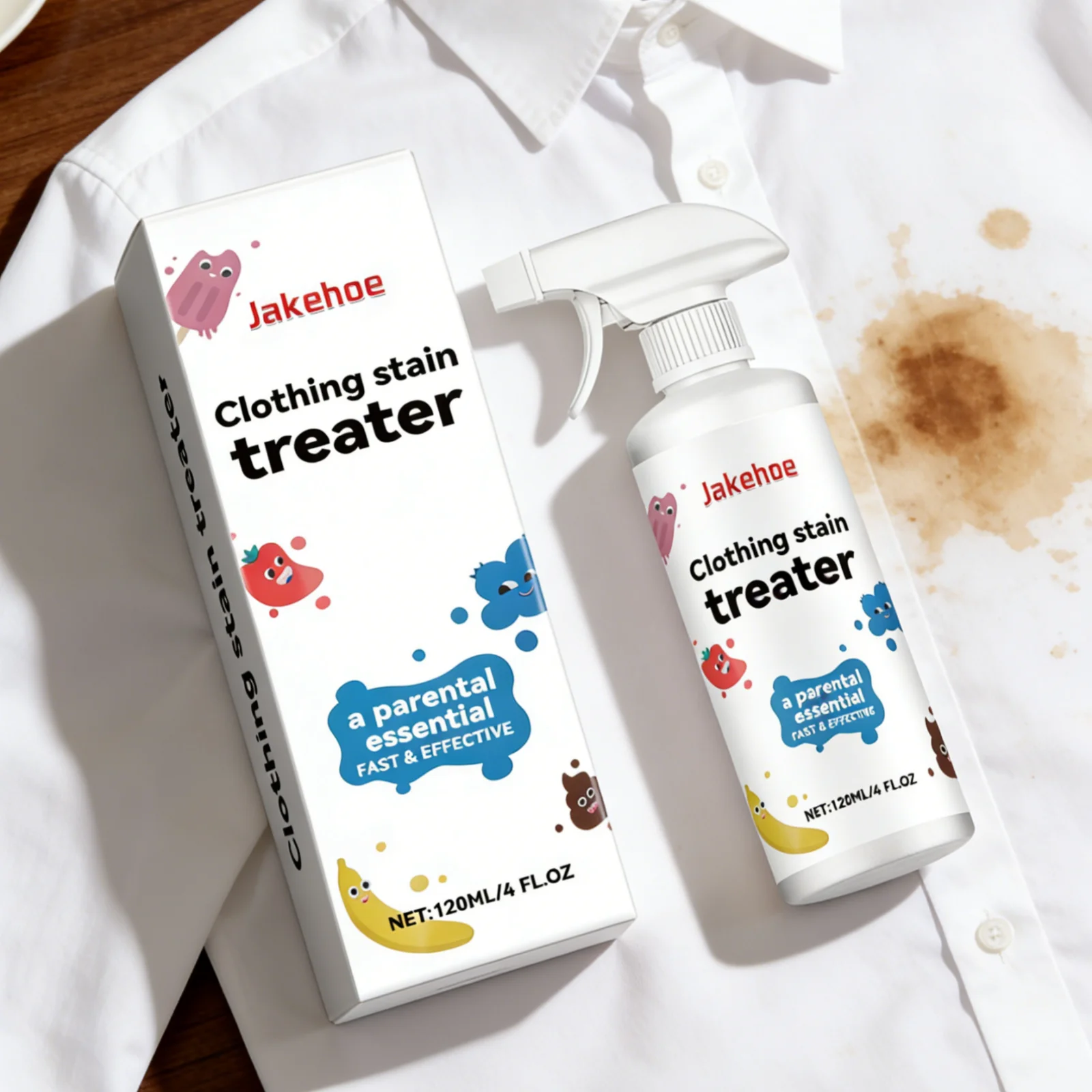 Jakehoe Clothes Stain Cleaner Suitable for All Fabrics Deep Cleaning Quick Dissolution Mild Formula No Wash Stain Remover 120ml