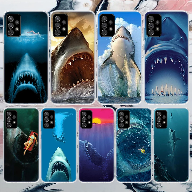 Ocean Monster Shark Swimming Soft Phone Case For Samsung Galaxy A14 A13 A12 A15 A54 A53 A52 A55 A34 A33 A32 A35 A24 A23 A22 A25 