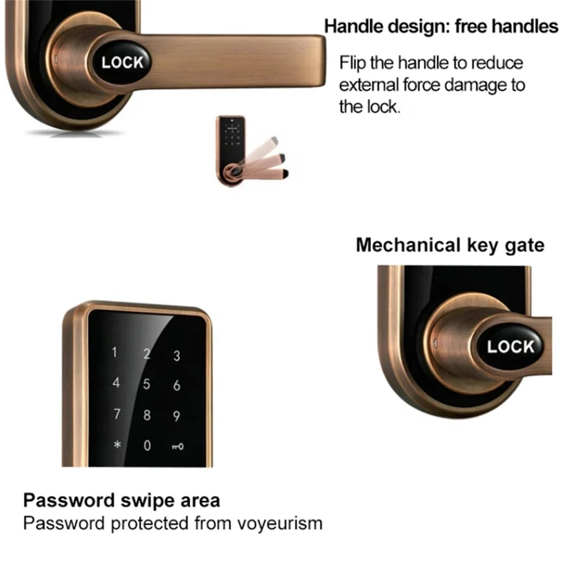 Smart Handle Lock per legno Steel Door IC 13.56MHZ RFID Lock TTLOCK BLUE-TOOTH APP Cerradura Inteligente maniglia Lock