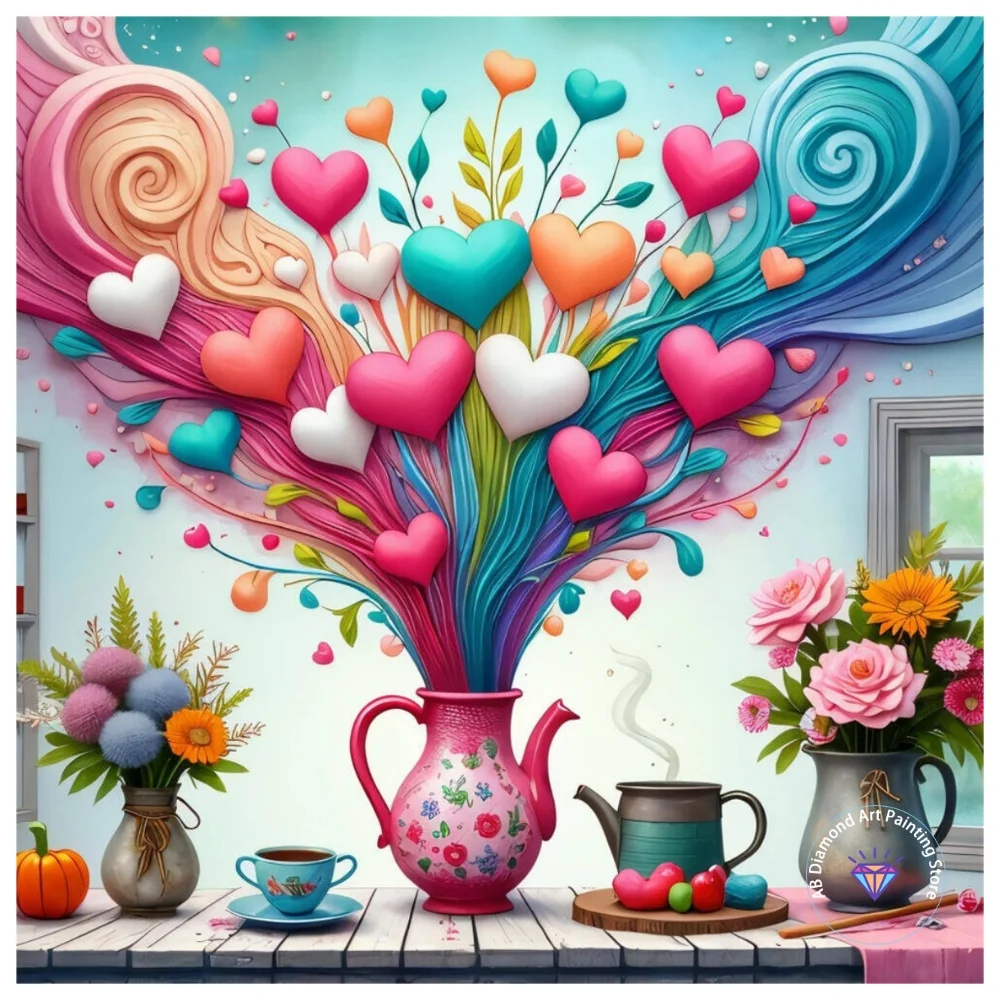

Love Vase AB Diamond Painting Kit Square Round Diamond 5D DIY Mosaic Cross Embroidery Handmade Art Exquisite Gift Home Decor