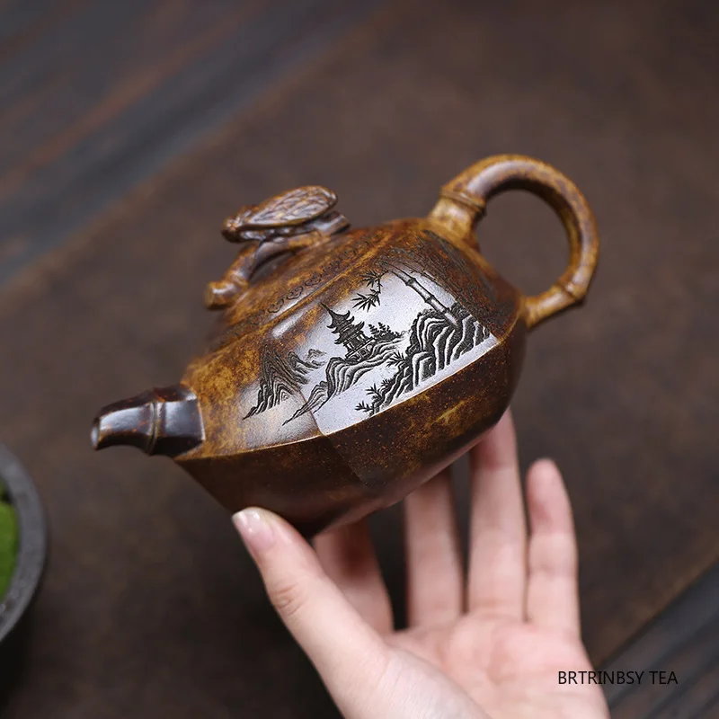 

Creative Chinese Yixing Purple Clay Teapot Handmade bamboo leaf Tea Pot Household Beauty Tea Infuser Kettle Zisha Tea Set 260ml