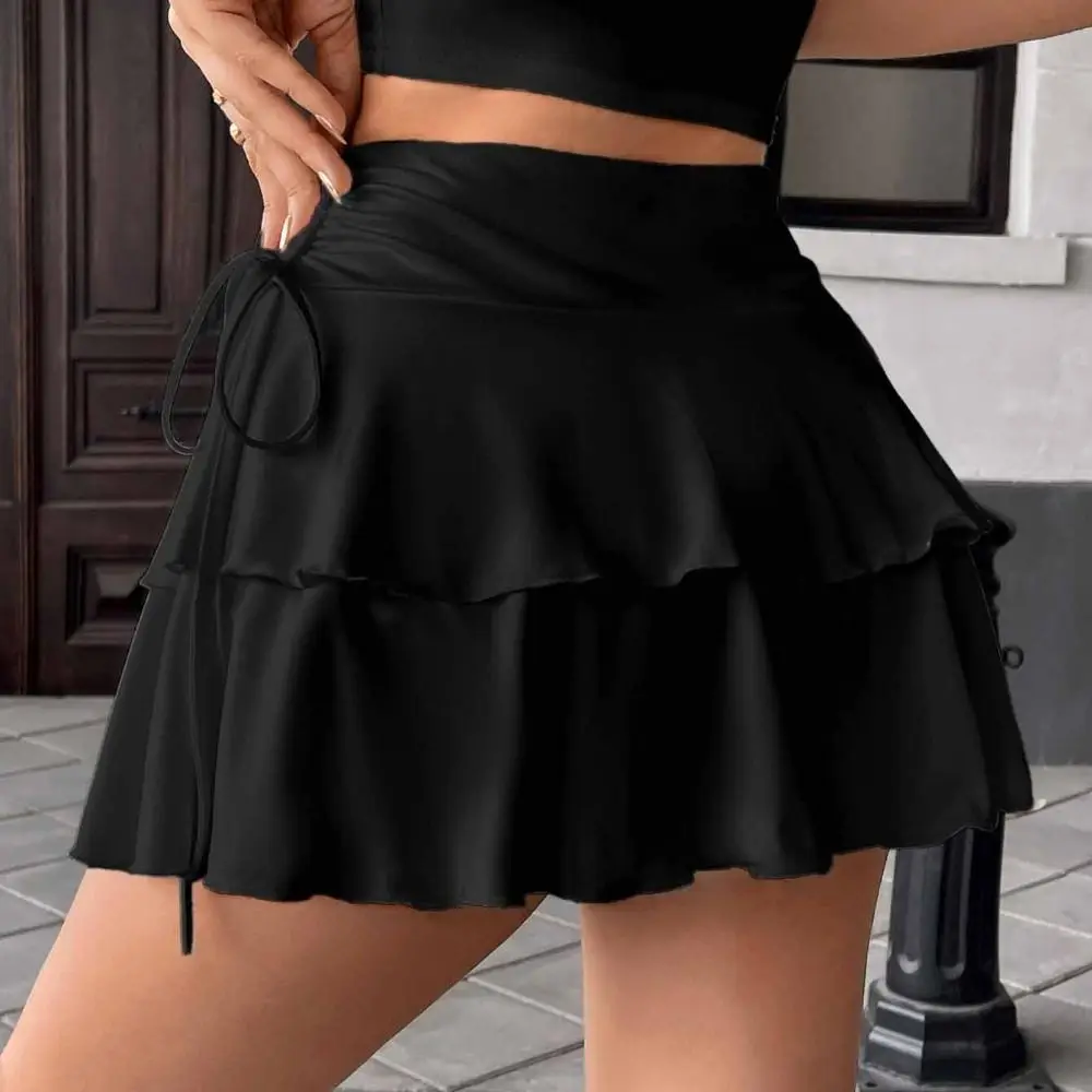 Korean Style Lace Up Girls Short Mini Skirt Slim Fit Ruffle High Waist A-line Skirt Cake Dress Teens Pleated Mini Skirts Girls