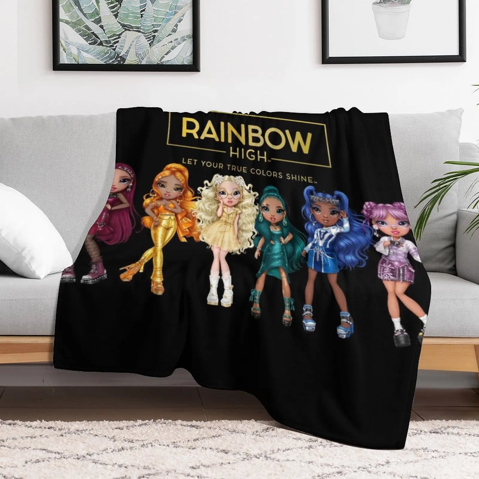 Rainbow High series 4 characters with logo Throw Blanket