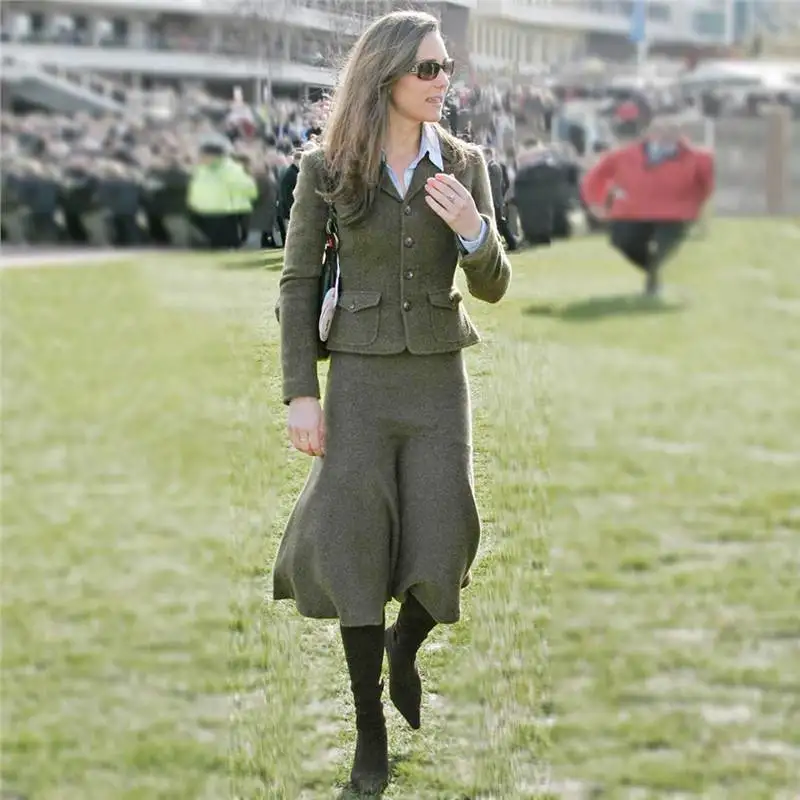 2025 Winter Single Breasted Turn-Down Collar Long Sleeve Top And Women Solid Skirt Set