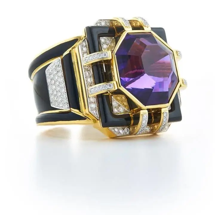 

Exaggerated Gold Plated Purple Quartz Ring Faionable Ladies Jewelry Large Hand Accory owbiz Sle Alloy Ring