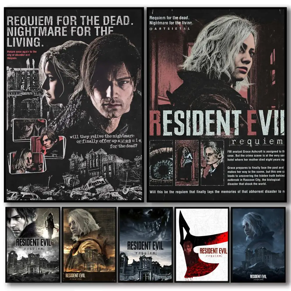R-Resident Evil Requiem Painting Calligraphy Cotton Canvas Wall Art Poster High Quality Decor for Living Room Home Decor