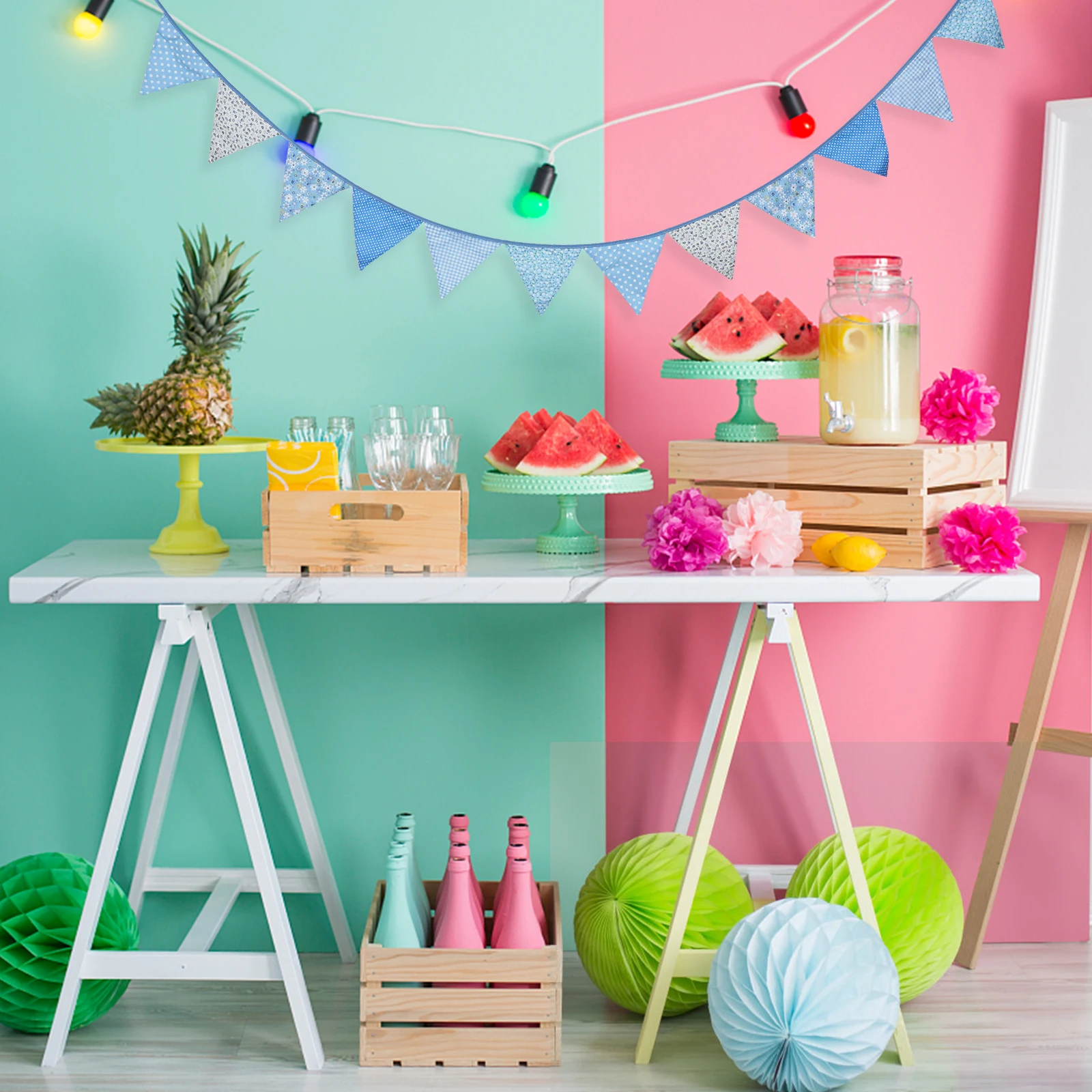 

1pc Cotton Cloth Pennant Flags Reusable Party Supplies Triangle Hanging Bunting Baby Shower Decor Birthday Banner Fabric