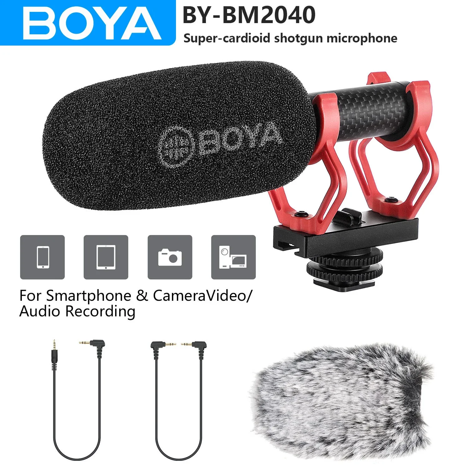 

BOYA BY-BM2040 Camera Shotgun Microphone for Mobile Phone Smartphone Computer Canon Nikon Sony Youtube Recording Live Streaming