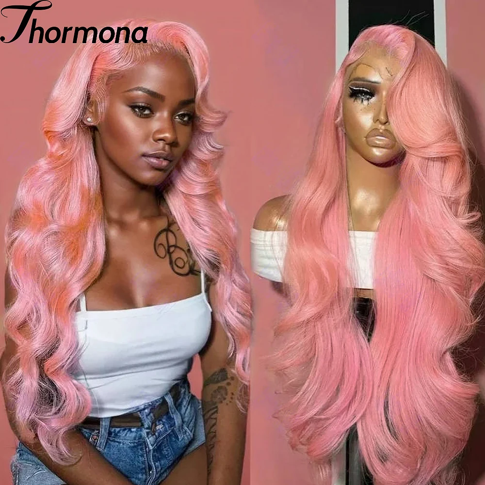 

Pink Lace Front Wigs Synthetic 13x4 Hd Lace Pink Body Wave Lace Front Wigs with Baby Hair Pre Plucked 200% Density 30 Inch