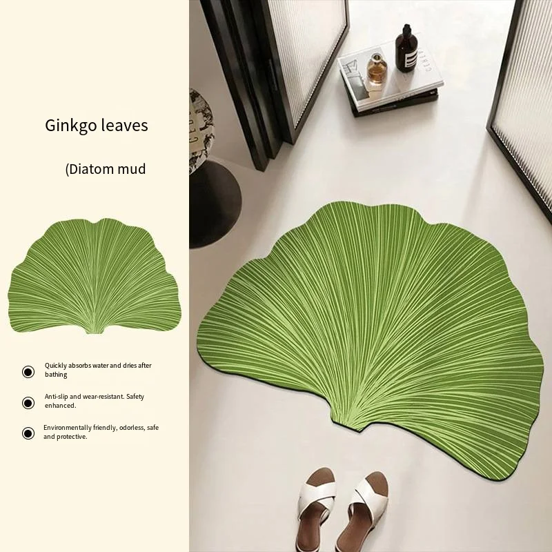 VIKAMA Ins Green Leaf Badkamer Absorberende Vloermat, Badkamer Vuilafstotend, Fris En Antislip Vloermat, Woondecoratie