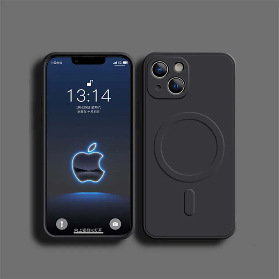 Magnetic Liquid Silicone Phone Case For iPhone 11 12 13 Pro Max Mini 14 Plus Luxury Mag Wireless Charger Safe Cover Accessories