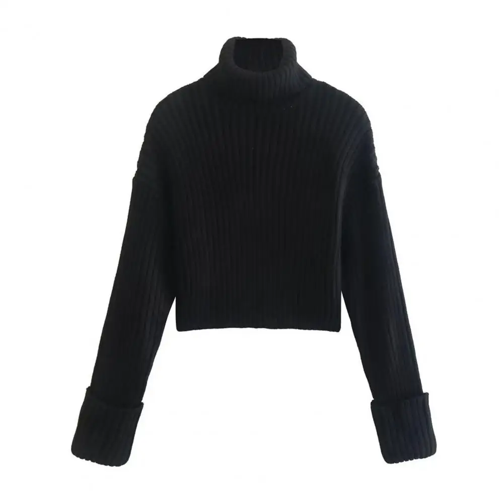 

Commuting Style Sweater High Collar Flared Sleeve Women's Sweater Solid Color Knitwear for Casual Style Loose Fit for Cozy