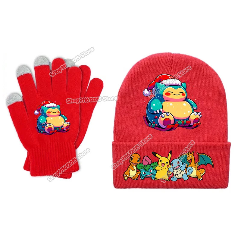 البوكيمون عيد الميلاد بيني قفازات دعوى بيكاتشو الاطفال محبوك قبعة القفازات الكرتون أنيمي صبي فتاة الشتاء قبعات دافئة سانتا كلوز هدية