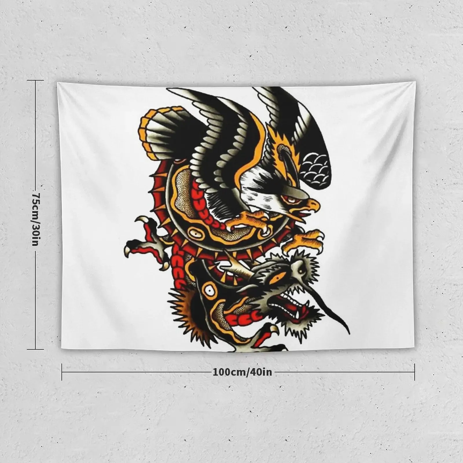 Traditional Bald Eagle Fighting Dragon Tattoo Tapestry House Decorations Aesthetic Room Decor Korean Tapestry