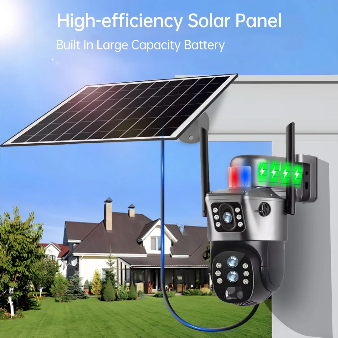 Solar Camera 10X Zoom 4G Or WiFi Security Protection Outdoor 6K 12MP Surveillance Three Lens PTZ Auto Tracking Cameras V380 Pro