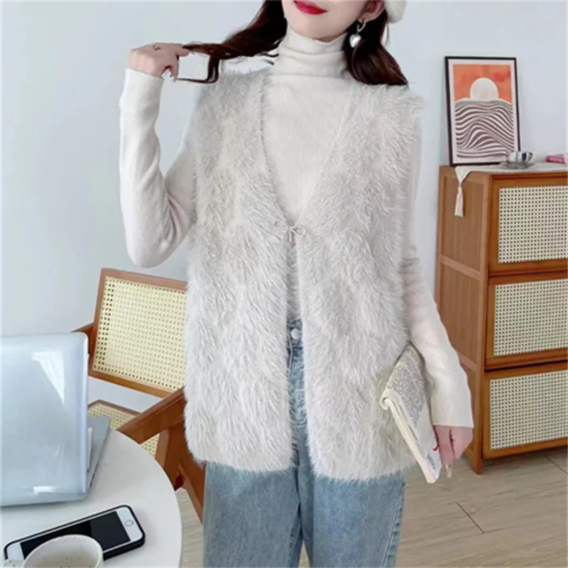 Vest Long Natural Jacket For Women Luxury Fashion Leather Autumn Winter Spring Outwear High Quality Fur Clothing E2788