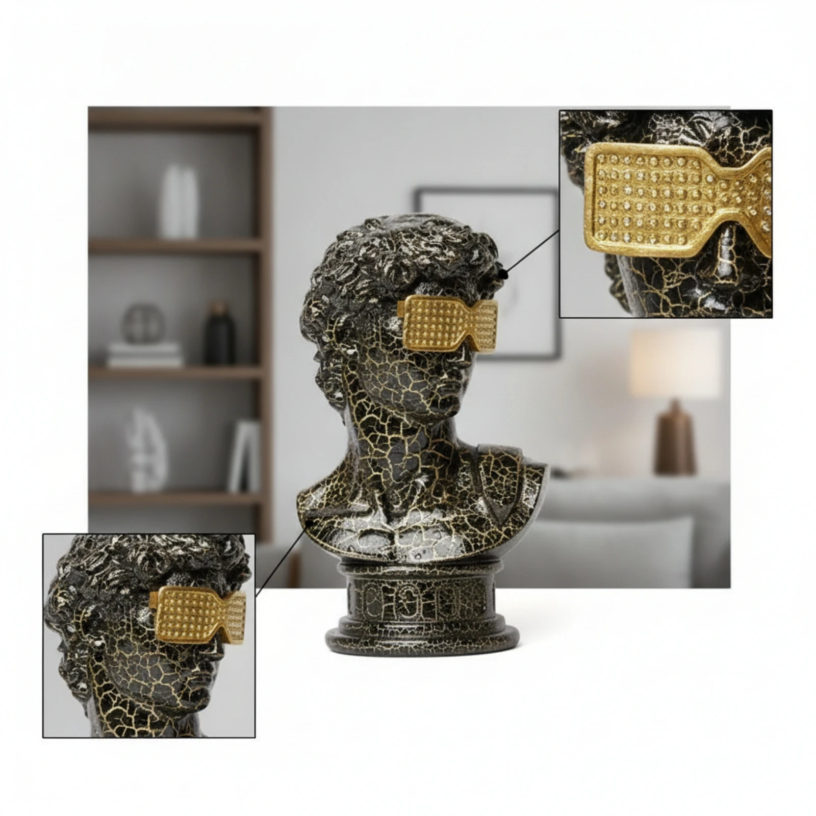Bust with Glasses Compact Male Bust Resin Sculpture Decorative Male Statue Greek for Home Decorators, Tabletop, Entryway