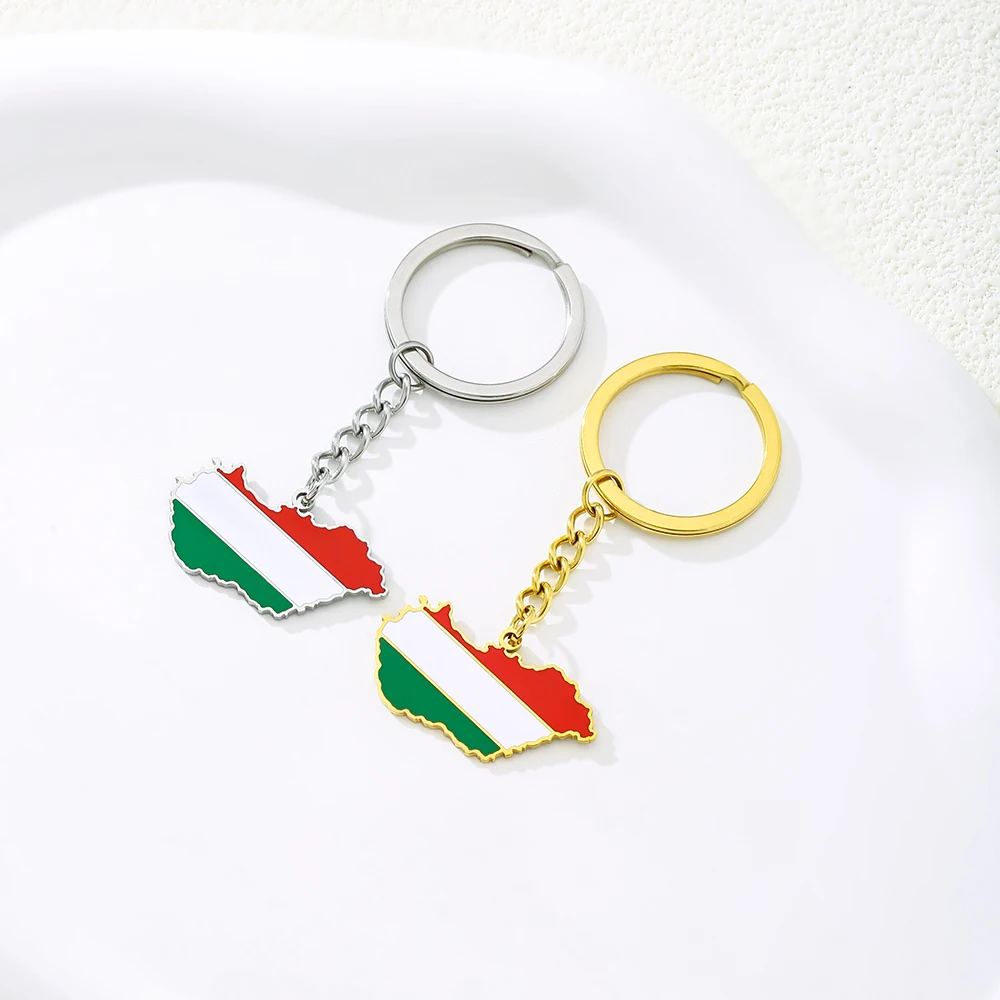 سلسلة مفاتيح جديدة من الفولاذ المقاوم للصدأ للأزواج، طراز عرقي، غراء بالتنقيط، خريطة المجر، العلم الوطني، زخرفة سلسلة المفاتيح #6