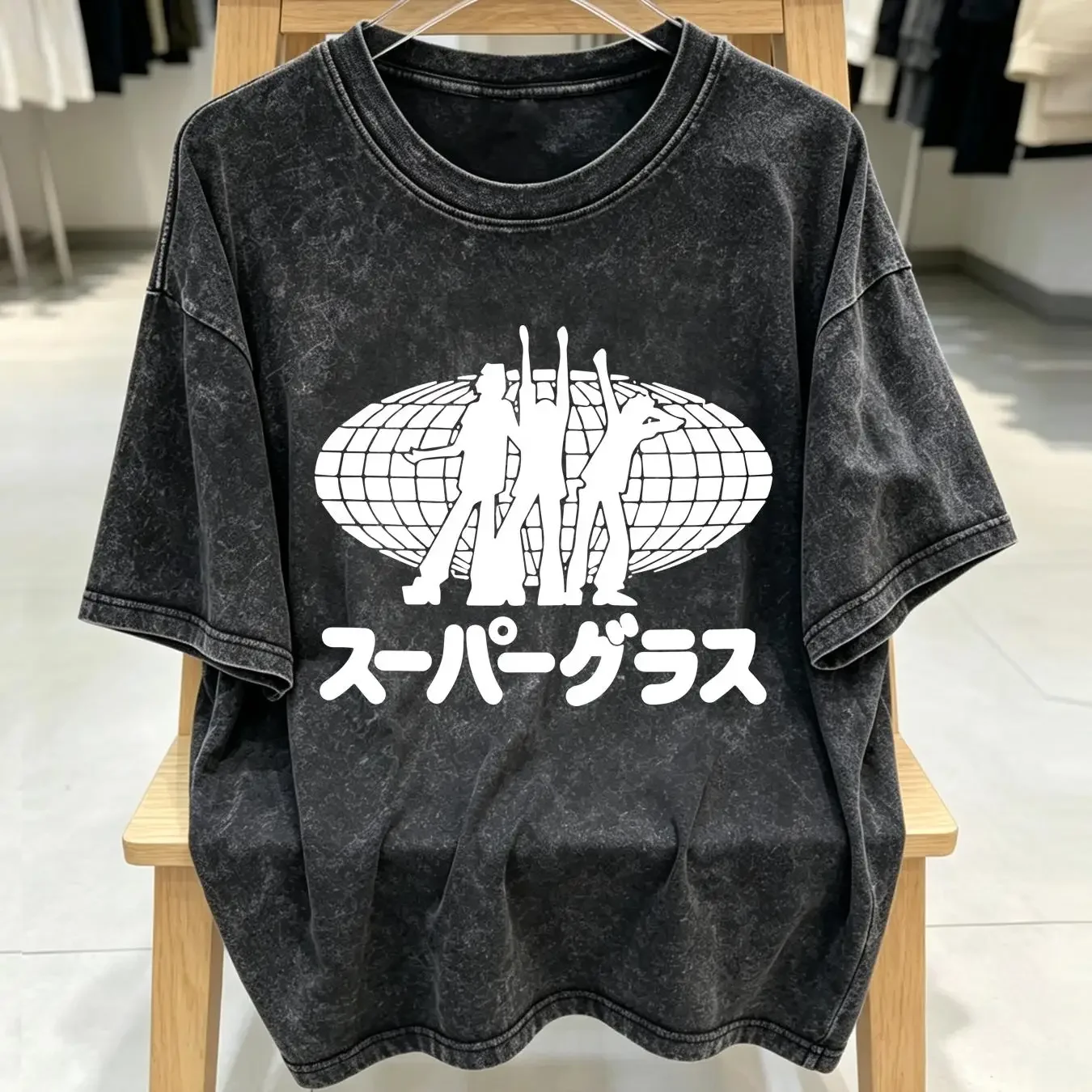 washed T Shirt 90 s Vintage Supergrass Japanese Mens Large Black Screen Stars long or short sleeves vintage Washed streetwear