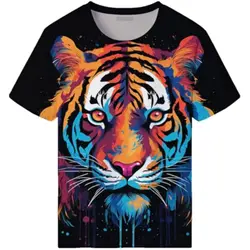 Men's Novelity Tiger Graphic T-Shirts White Tiger 3D Print Summer Short Sleeve Tee Shirt