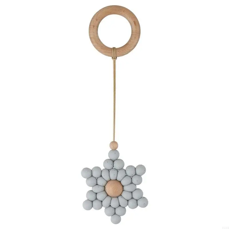 Baby Gym Frame Pendants Wooden Ring Silicone Beads Teether Stroller Rattle Infants Newborn Teething Nursing Molar P31B
