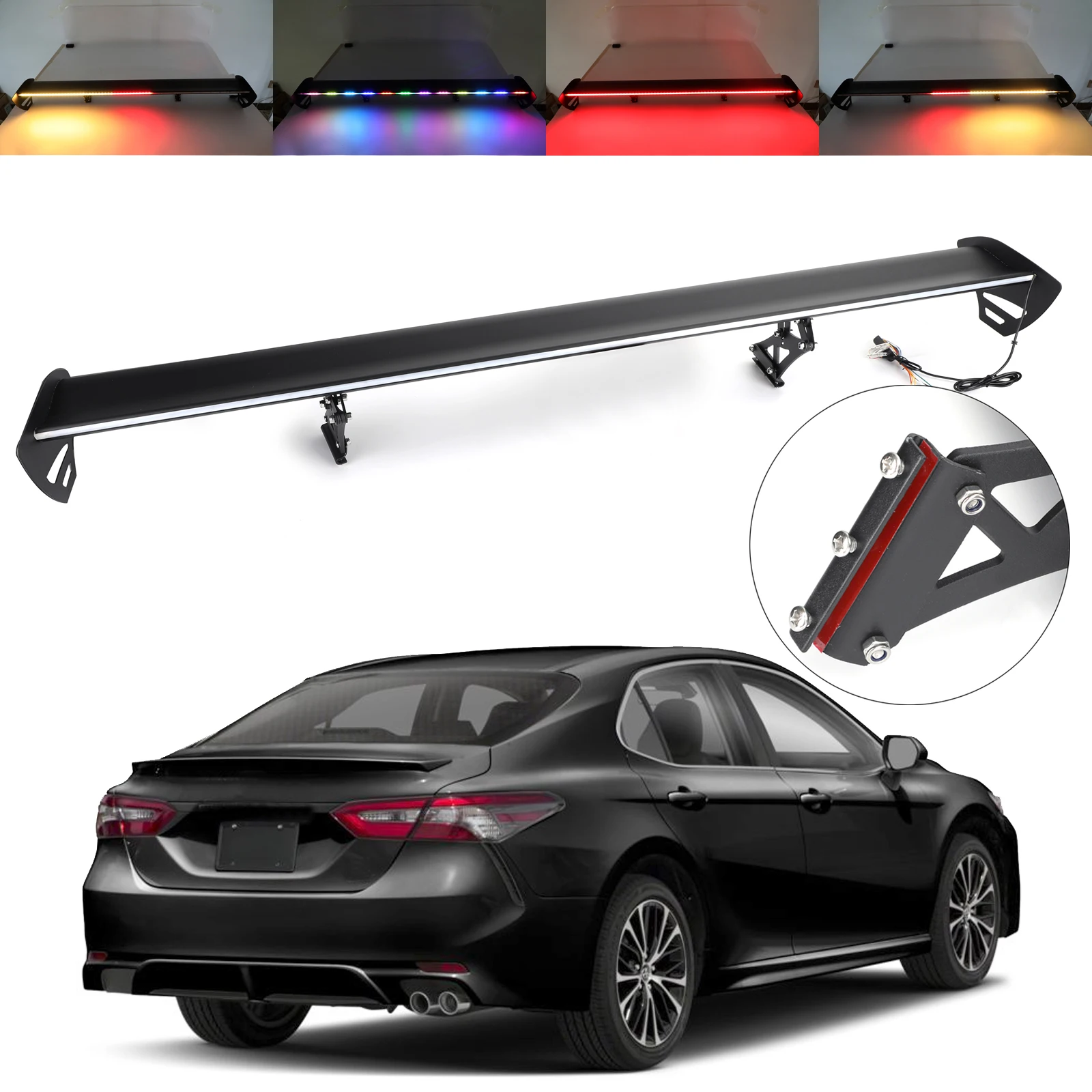 Artudatech Universal Car Rear Trunk Wing Racing Spoiler Adjustable With LED Light For Sedan