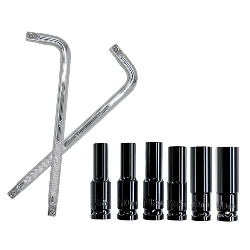 4pcs/set 1/2 Socket With L Shape Extension Double End Bent Bar 8-19mm Sleeve For Lithium Electric Wrench Hand Tools