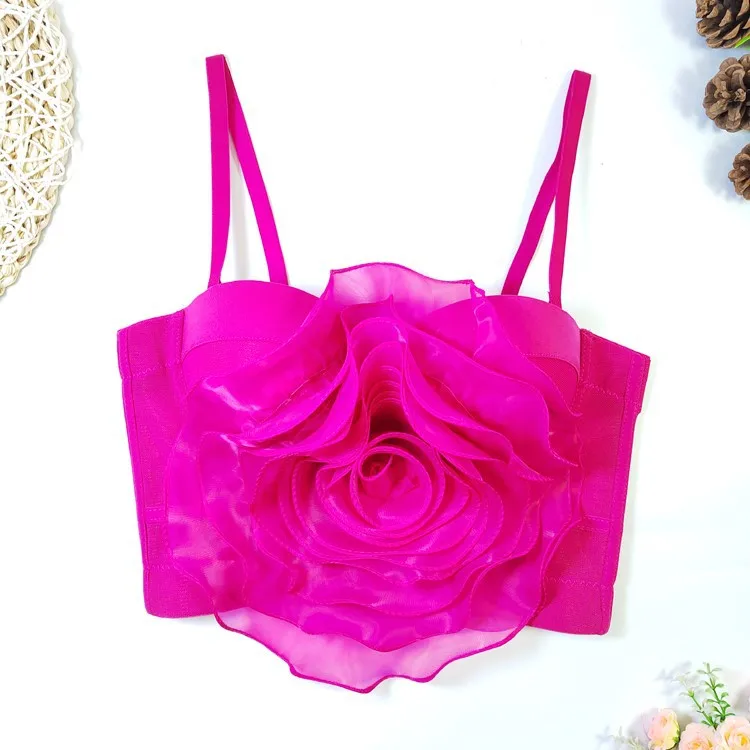 A858 Dropshipping Modna Koszulka na Ramiączkach dla Dziewcząt i Kobiet, Urocza Sukienka Wspomnień, Modna Odzież Sceniczna do Tańca z Siateczką i Kwiatowym Gorsetem 3D