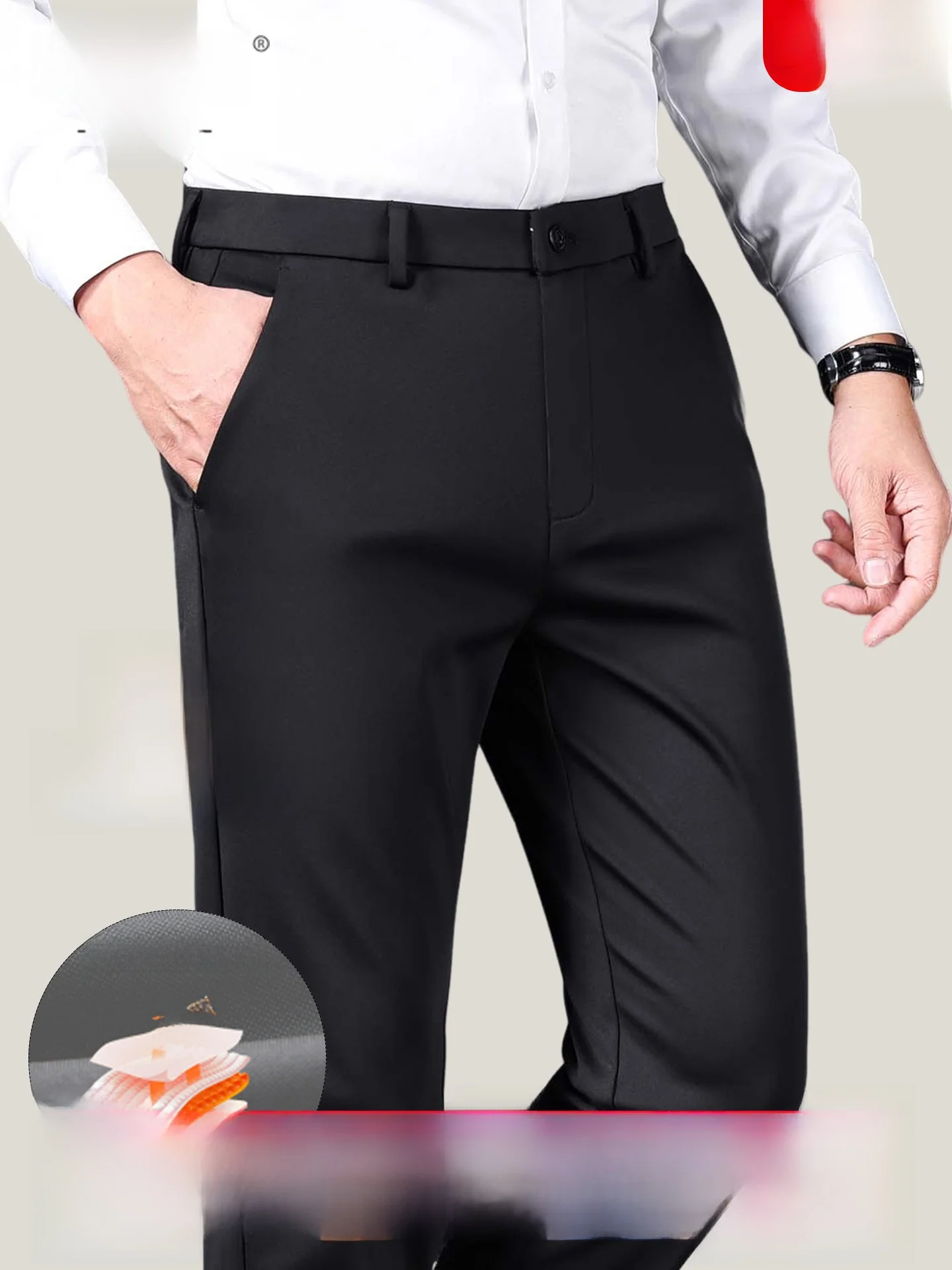 Business Casual Thick Warm Men's Pants Straight Leg mid Waist Dad Style Comfortable All-Match Autumn Winter Seasonal Trousers