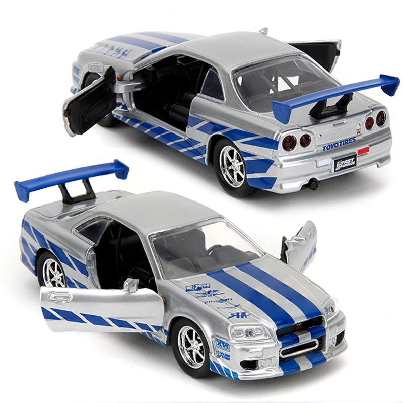 JADA 1:32 Nissan 2002 Skyline GT-R R34 Silver - Free Rolling - Model Vehicles & Cars Models Collection