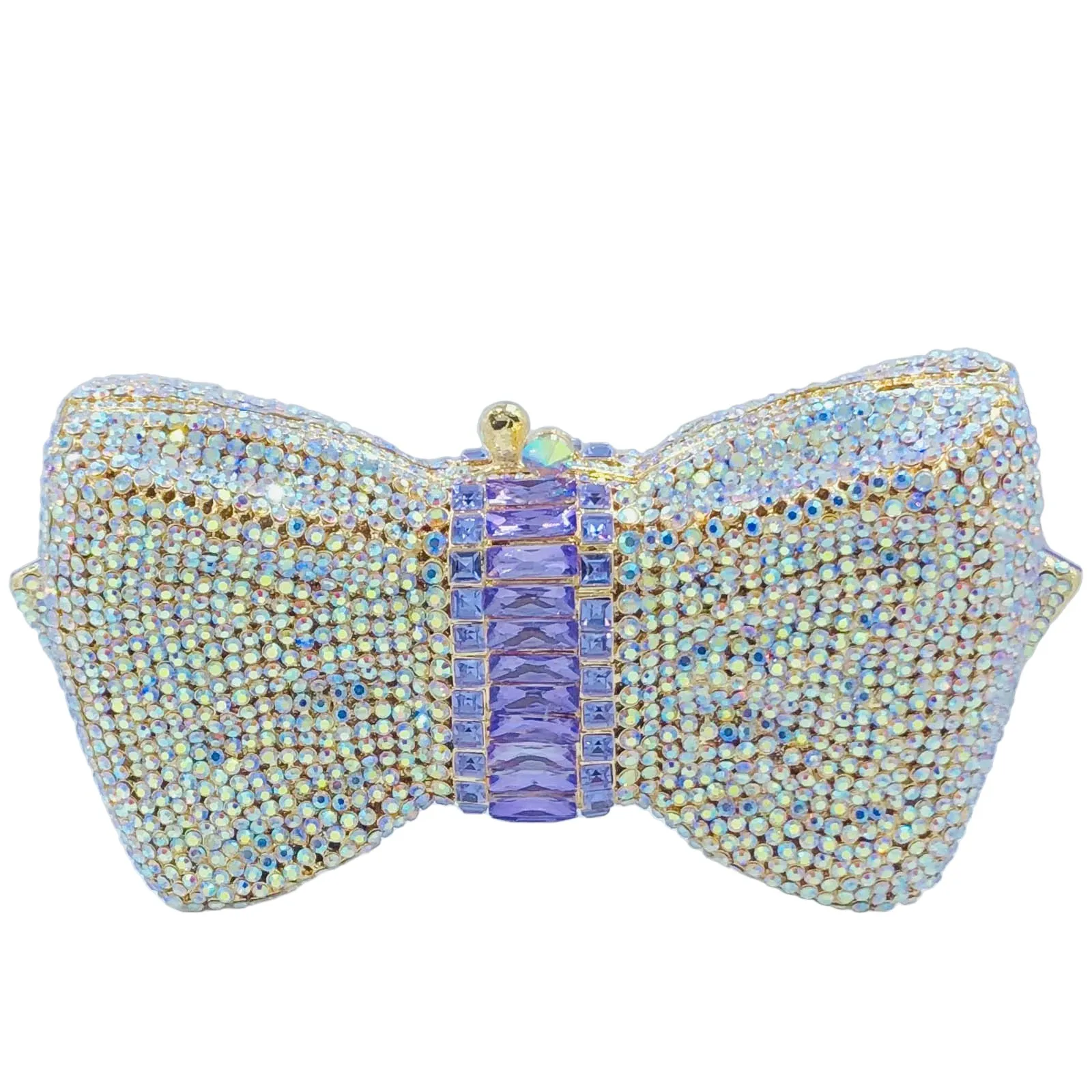 Boutique De FGG kokarda wieczorowa torebka Minaudiere damska Rosegold Crystal Minaudiere torebka ślubna ślubna torebka z kryształkami — zdjęcie 4