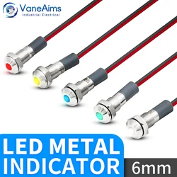 VaneAims-luz indicadora LED de Metal, montaje en Panel, lámpara de señal pequeña, rojo, azul, amarillo, verde, blanco, 220V, 24V, 12V, 6V, 3V, 6mm