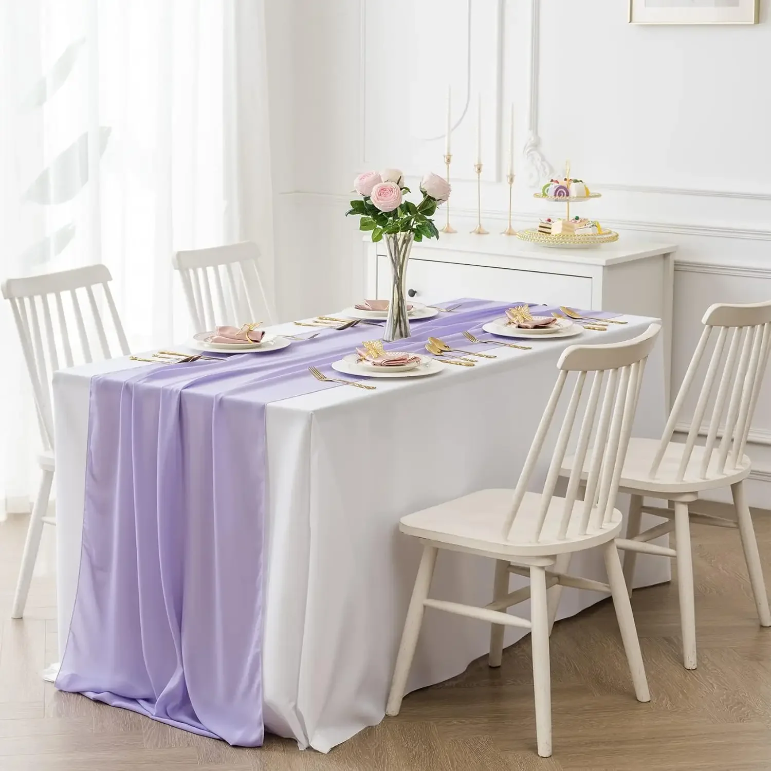 Super Long Chiffon Table Runner 70*600cm Sheer Solid Color Dining Table Decoration For Wedding Birthday Party Bridal Shower