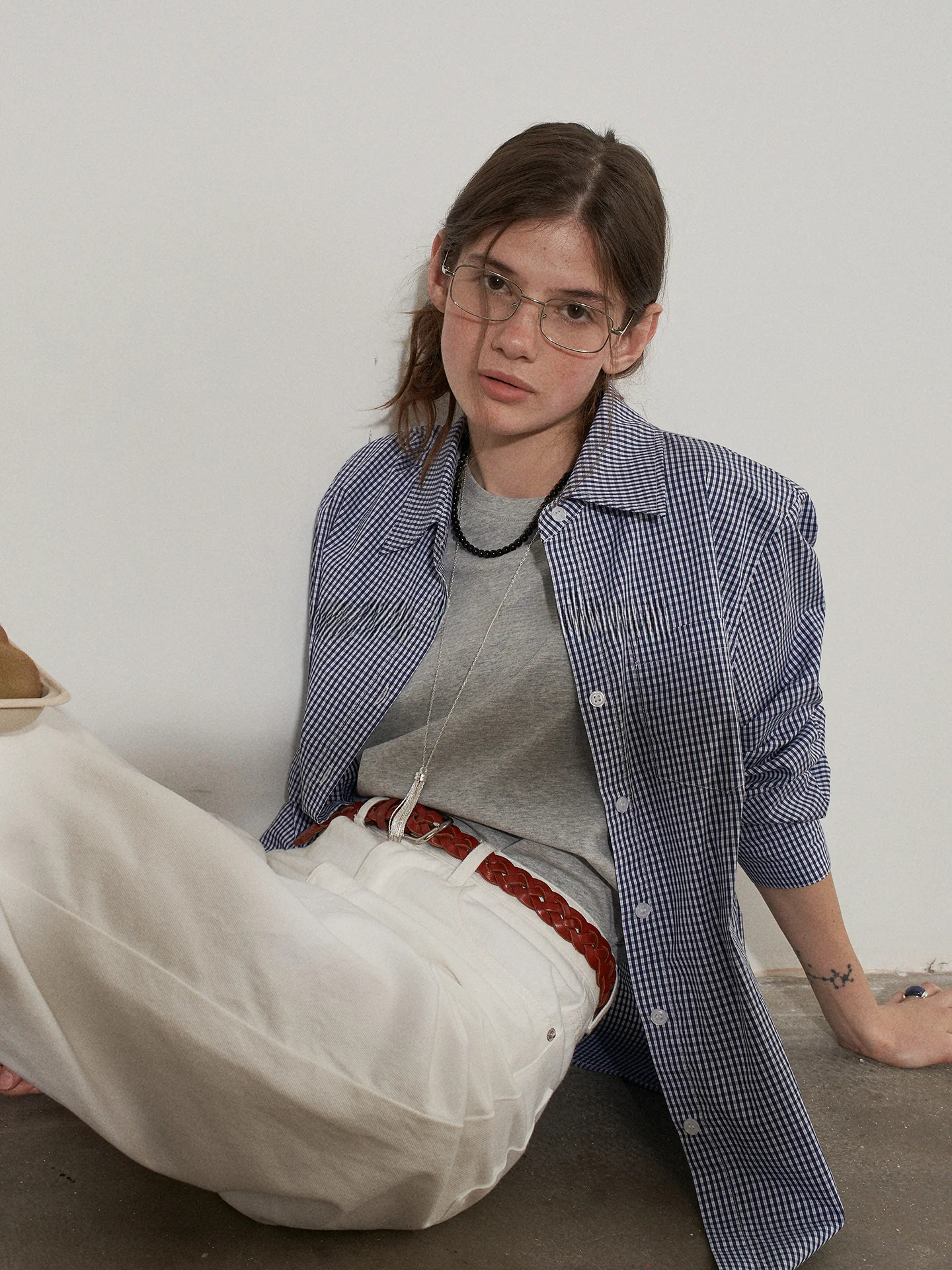 

Lofi Choose Vintage Simple Plaid Long Sve irt Women's Loose Slimming Top Autumn New Sle High Sensation Casual irt