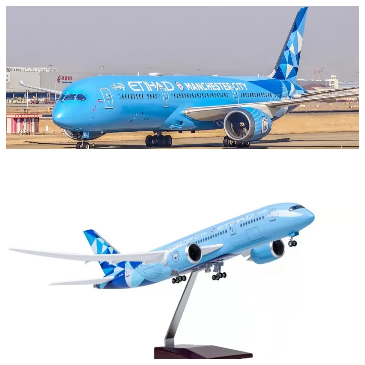 

1:130 Aircraft Model Etihad Airways B787 43cm Scale Aircraft Manchester City Livery Resin Miniature Airplane Collection Display