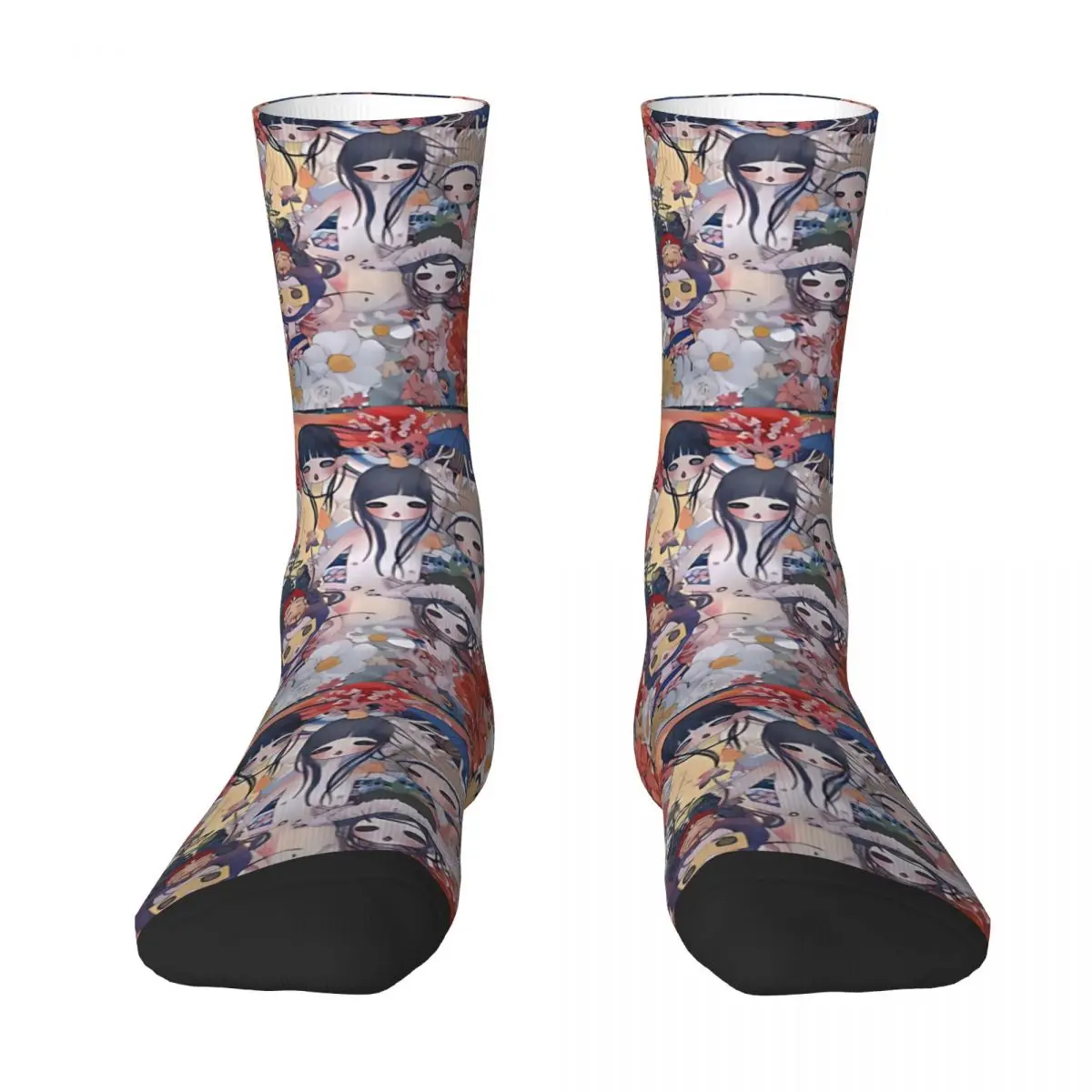 Calcetines de flores Yoshimoto Nara para niño y niña, calcetín de media pantorrilla, estampado 3D, compras