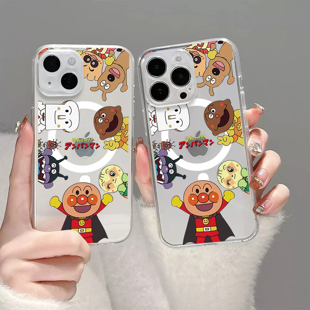 Fashion A-Anpanman B-Bread Phone Case for iPhone 12 11 13 14 15 16 Max Pro Plus Transparent Magsafe Magnetic Wireless Cover